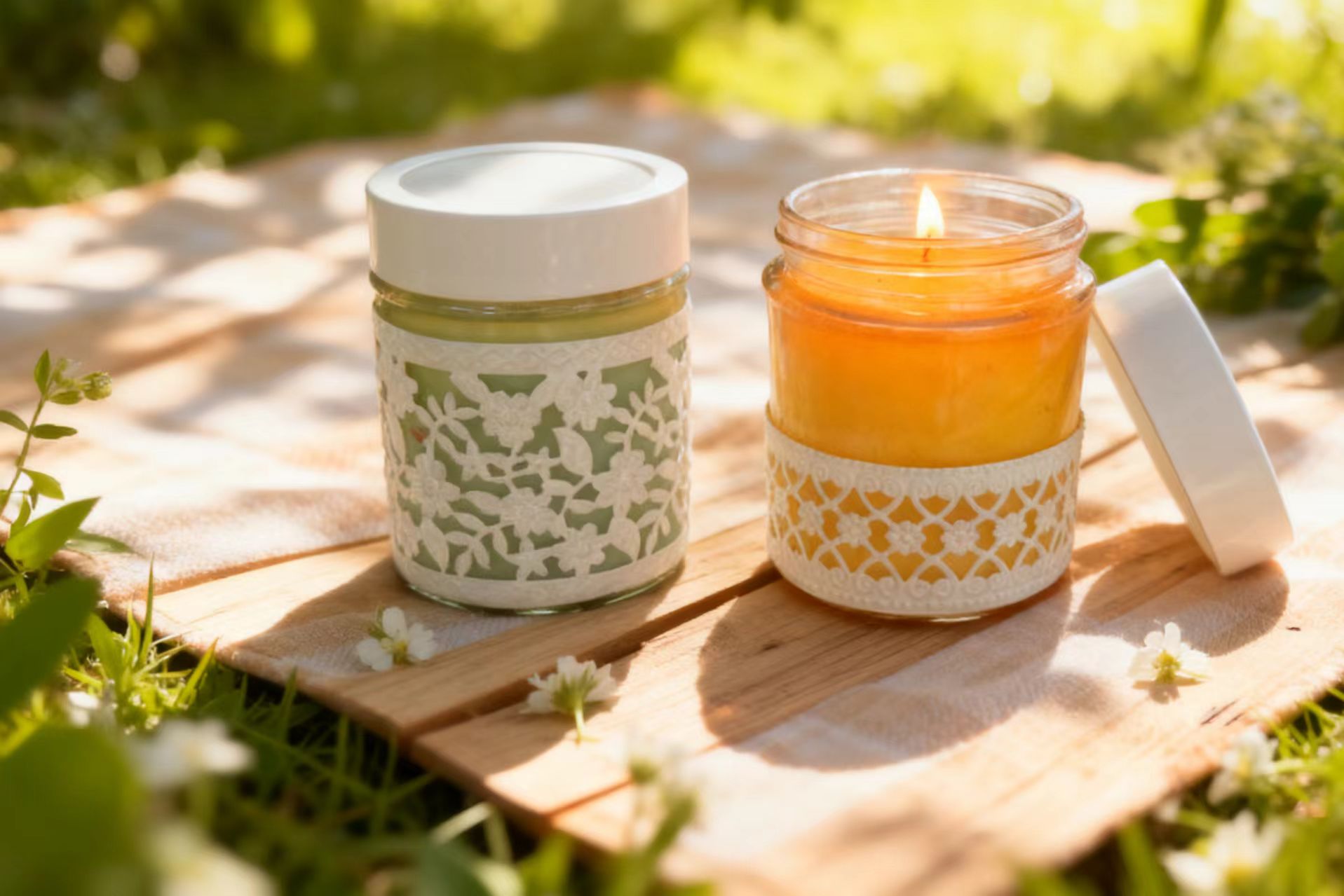 Glass jar candle with metal Holder